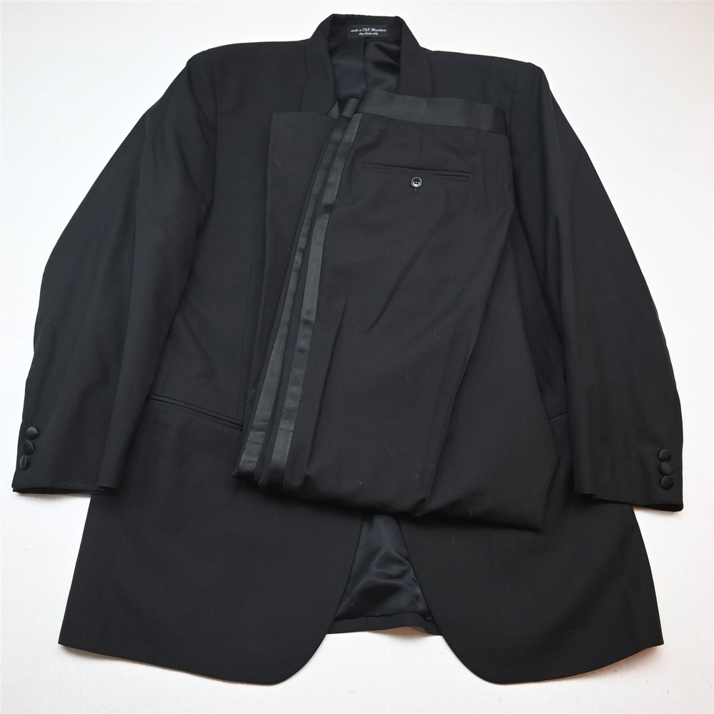 Vtg Y2K 2000s 46S 36x32 Black Wool Boxy Mens Jacket Pants Tuxedo